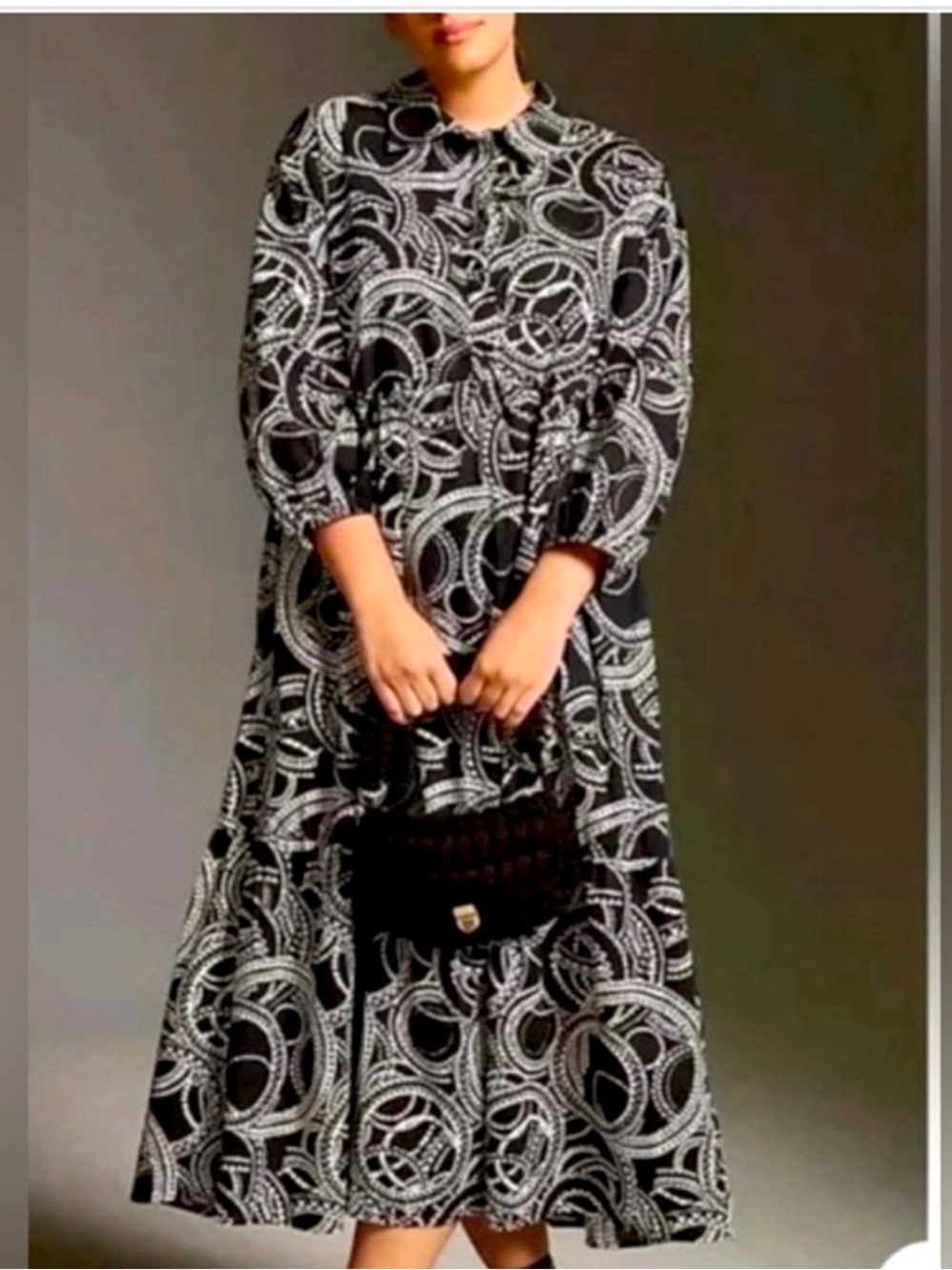 Anthropologie The Bettina Tiered Shirt Dress by Maeve Black/White Sz XS